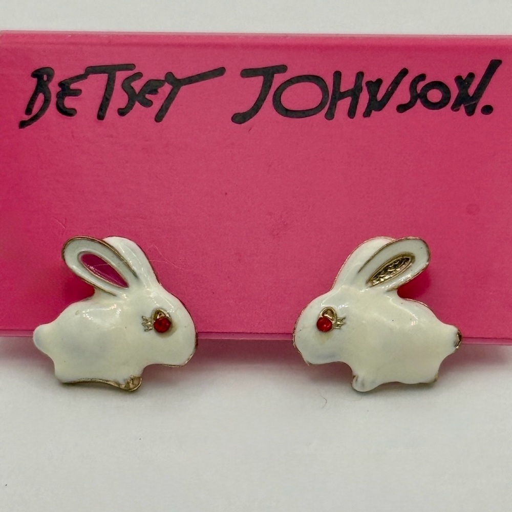 Betsey Johnson Red-Eyed White Rabbit Earrings